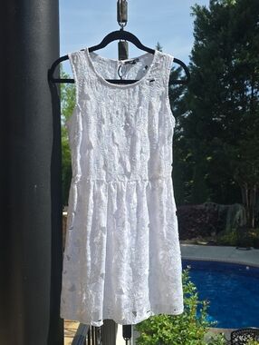 Lace Overlay Sleeveless White Summer Dress